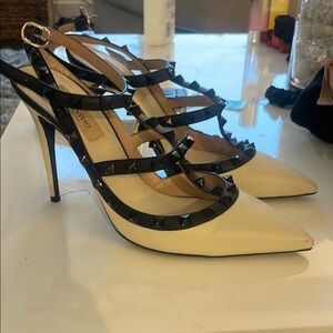 Valentino Women's Black and Cream Studded Heels